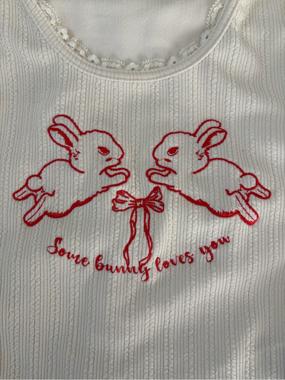 NEW Romwe Women's Himekaji Rabbit Embroidered T-Shirt Top Crewneck Lace Small - Picture 2 of 5